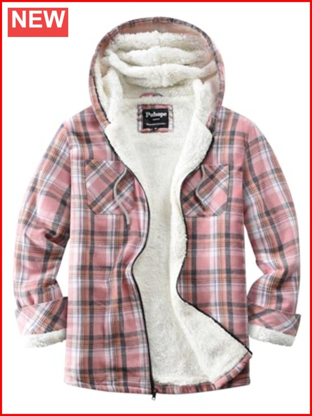 Sherpa Lined Flannel Plaid Hooded Fleece Zip Up Jacket